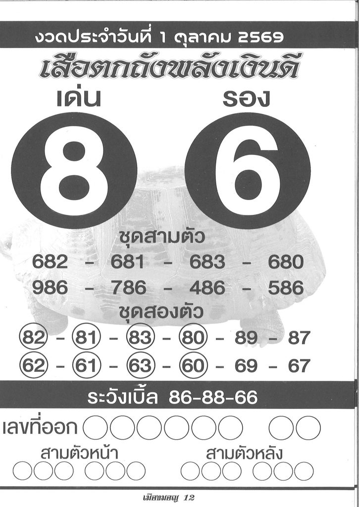 เลขเด็ดสือตกถังพลังเงินดี 1/10/2569